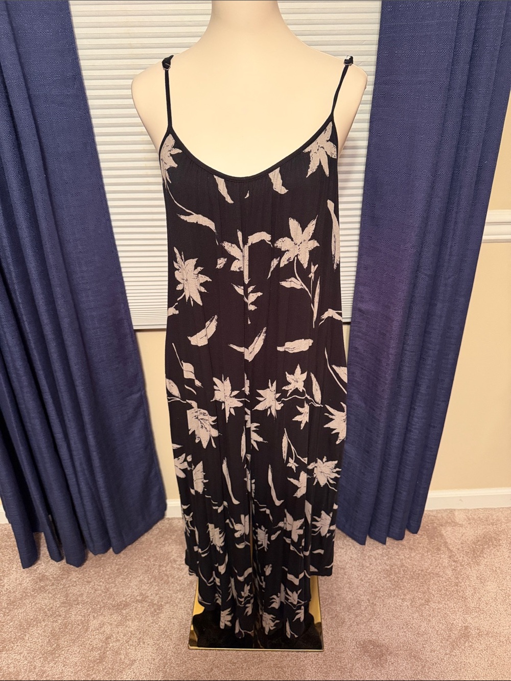 Z Supply Black Wide Leg Jumpsuit with Cream Floral Print